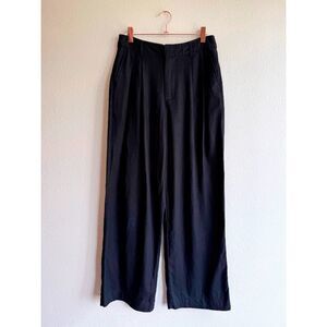 Gap Linen Blend High Rise Wide Leg Pleated Front Trousers in True Black size 4